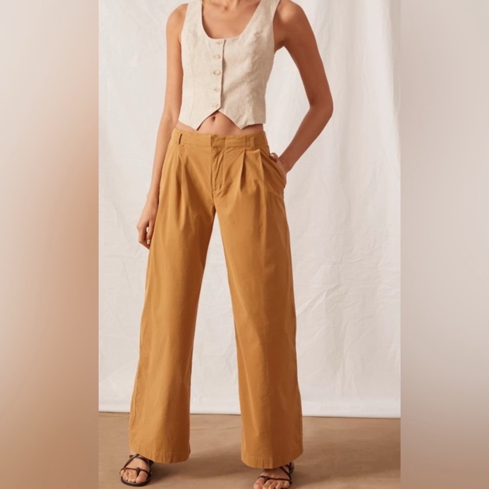 Anthropologie Wide Leg Pleated Trousers Pants Tan Brown Size 00